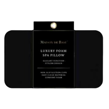 Black foam bath pillow with non-slip suction cups designed for comfort and spa relaxation use