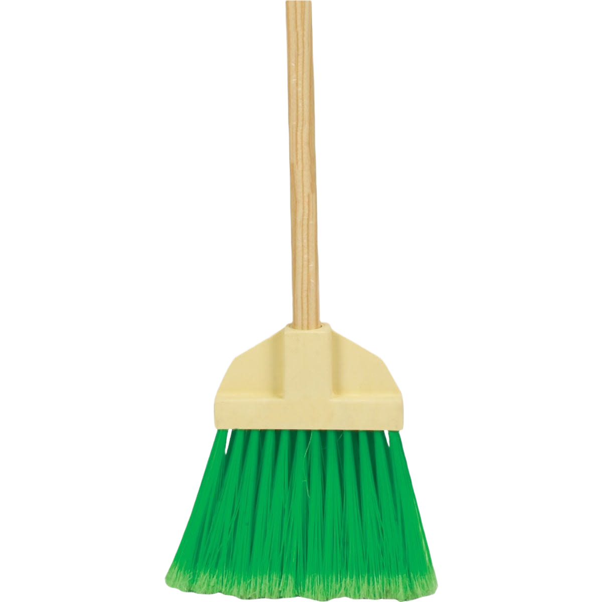 Soft green-bristled lobby broom with wooden handle for sweeping floors in cleaning tools and home improvement sets