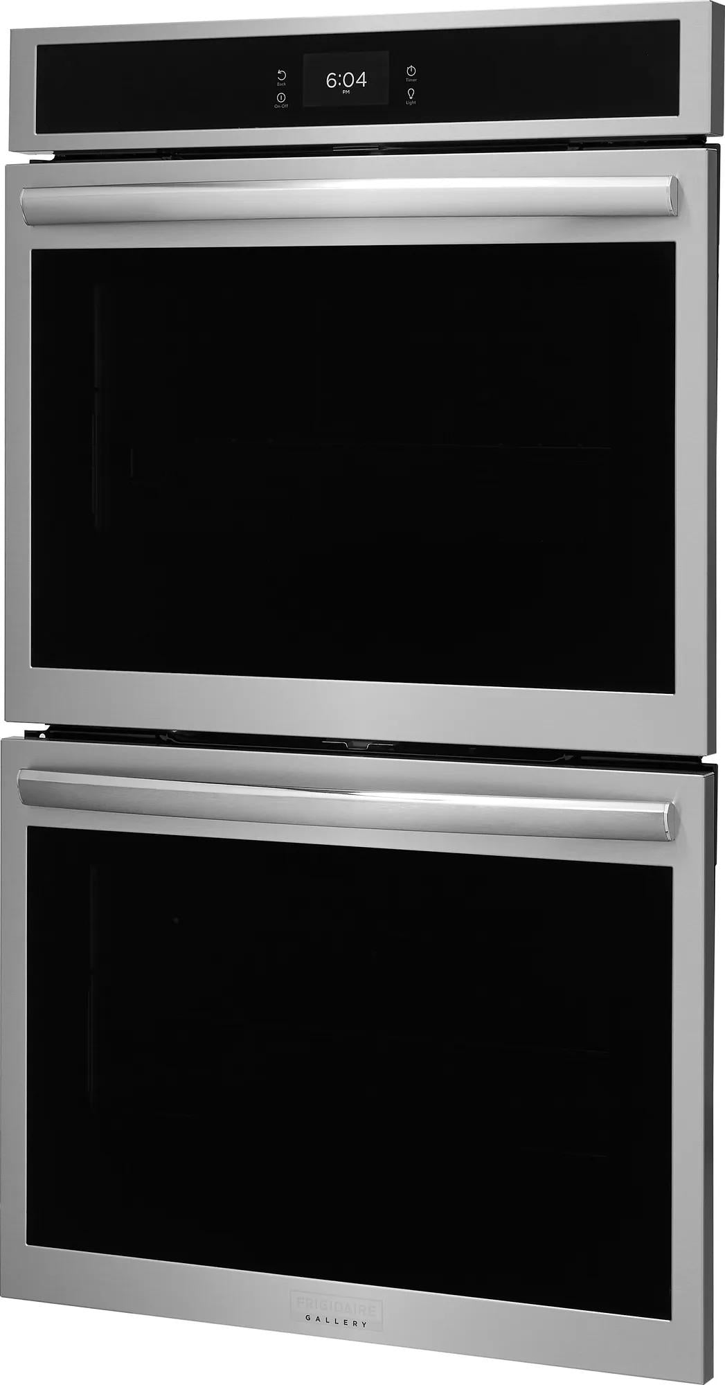 Stainless steel double electric wall oven with digital touchscreen and large glass windows from Wall Ovens collection