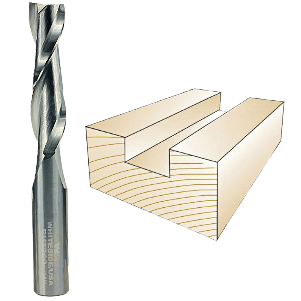 Spiral upcut router bit with 1/2-inch cutting diameter for clean wood grooves in tool accessories and drill bits.