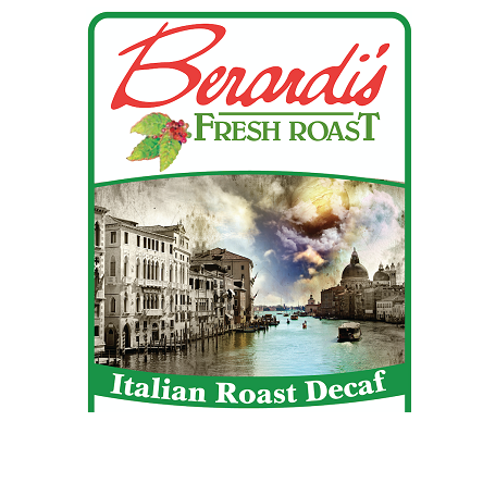 Berardi's Italian Roast Decaf coffee label with vintage Italian canal scene in Food & Beverage and Drinks collections