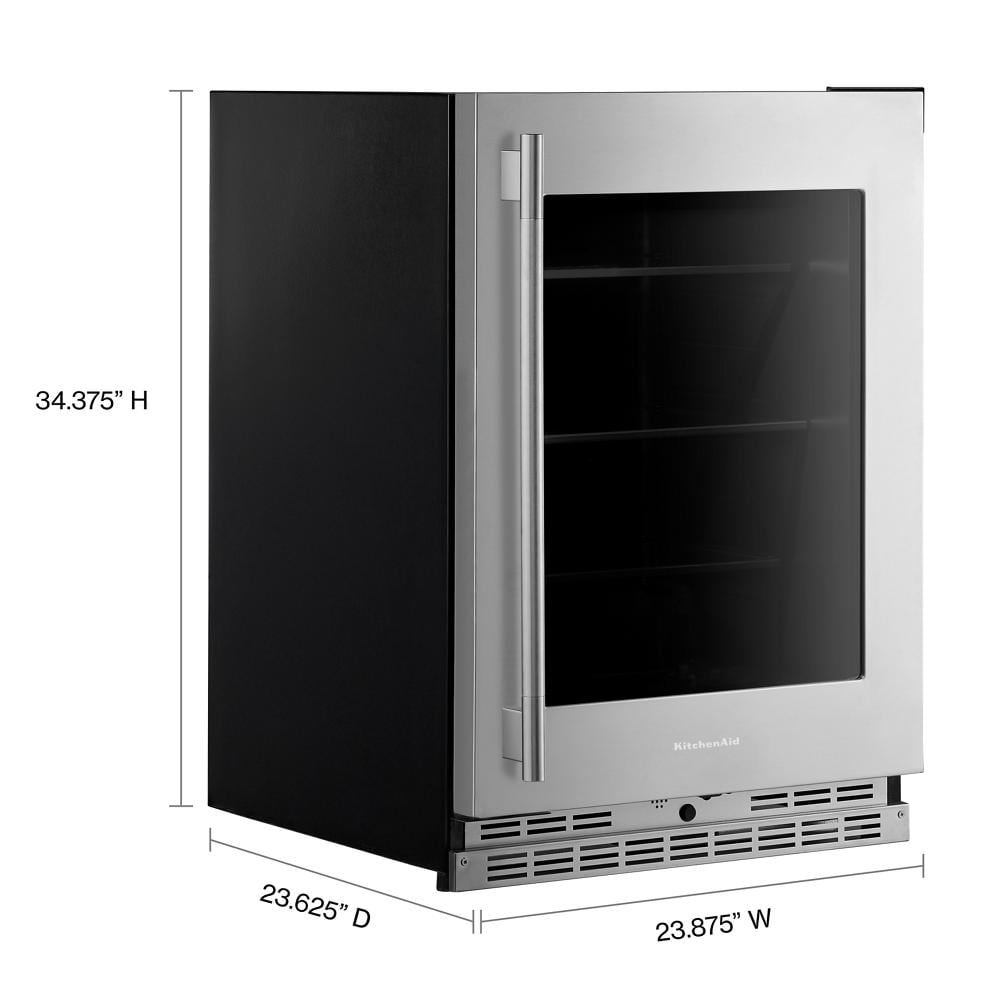 24" Undercounter Refrigerator with Glass Door and Shelves with Metallic Accents