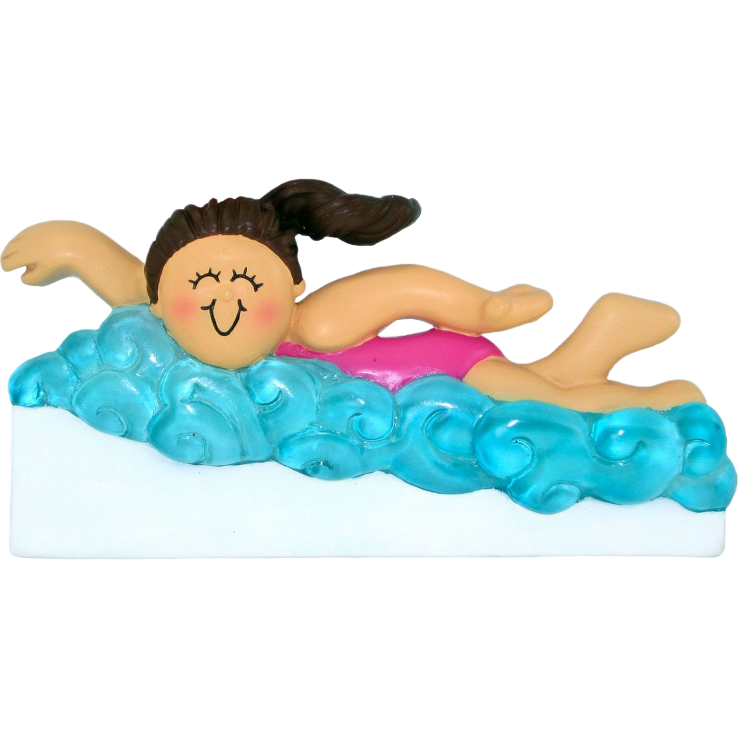 Cheerful brunette female figurine swimming through stylized blue waves in Christmas Ornaments & Tree Decorations collection