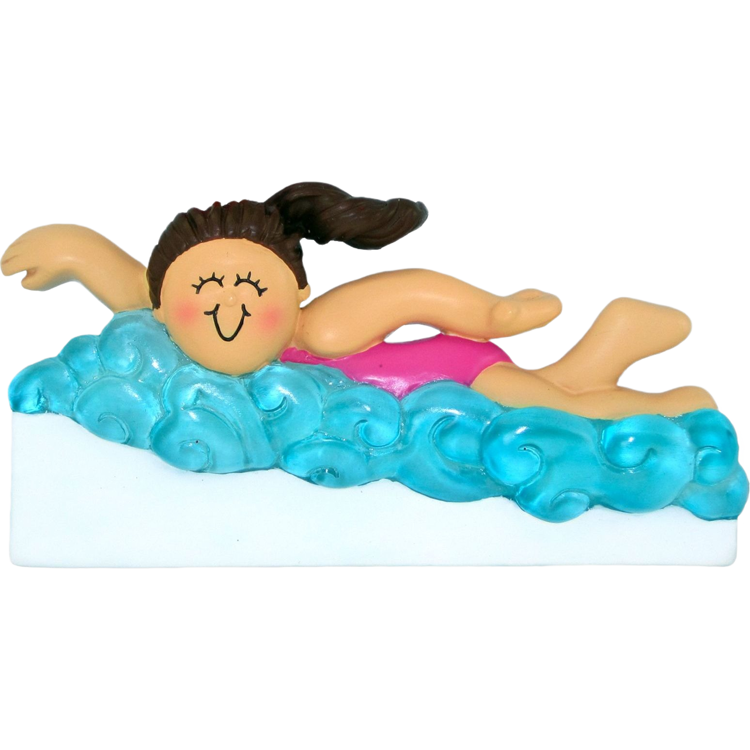 Cheerful brunette female figurine swimming through stylized blue waves in Christmas Ornaments & Tree Decorations collection