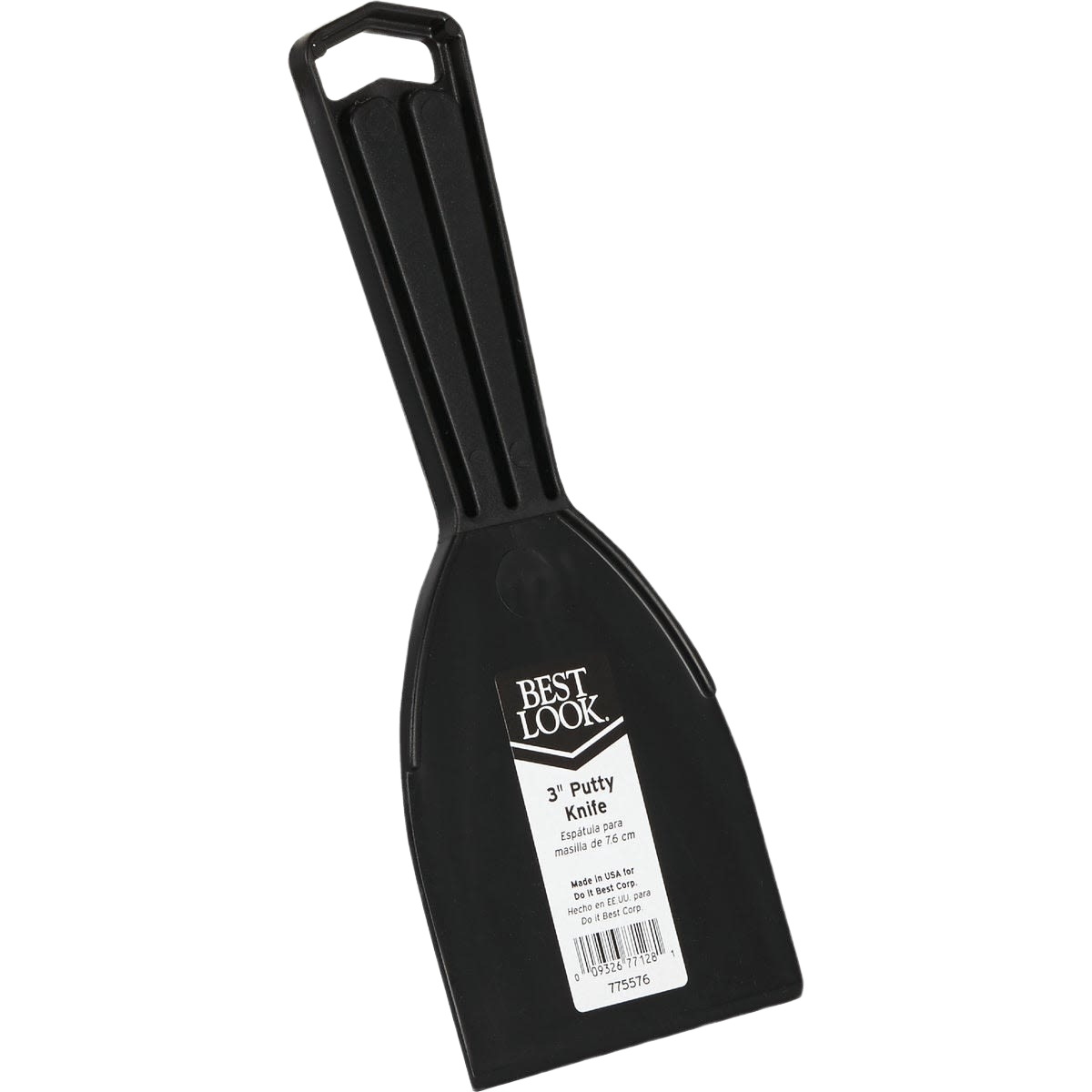 Black plastic putty knife with ergonomic handle for spreading and patching in home improvement tools under 50 dollars
