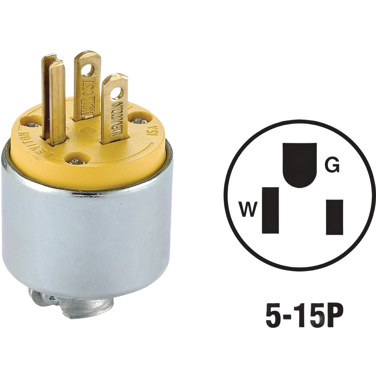 Yellow and metal 3-wire 2-pole armored cord plug with three prongs for home improvement use