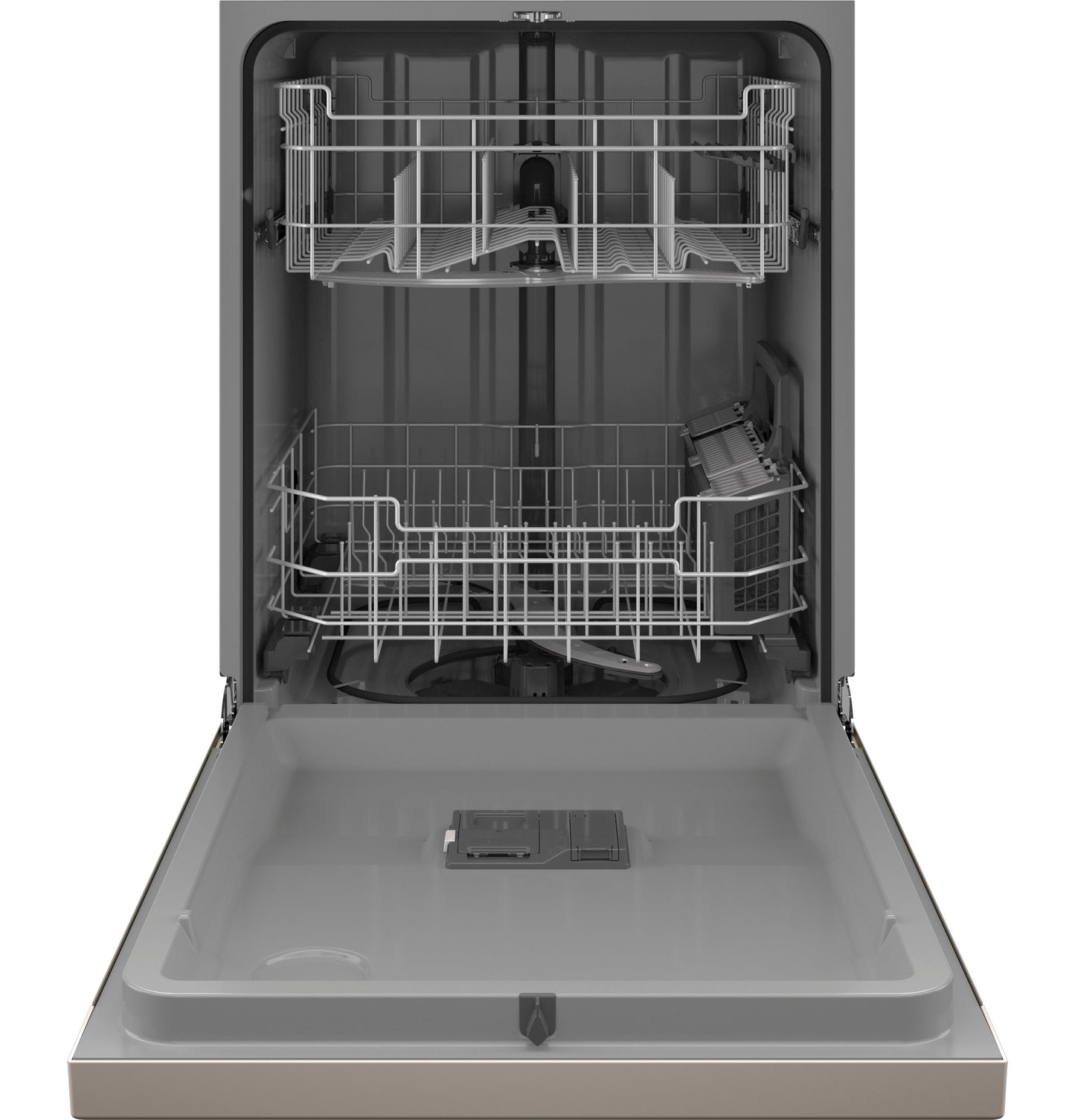 Open front control dishwasher with plastic interior racks and utensil basket in kitchen & kitchenware collection