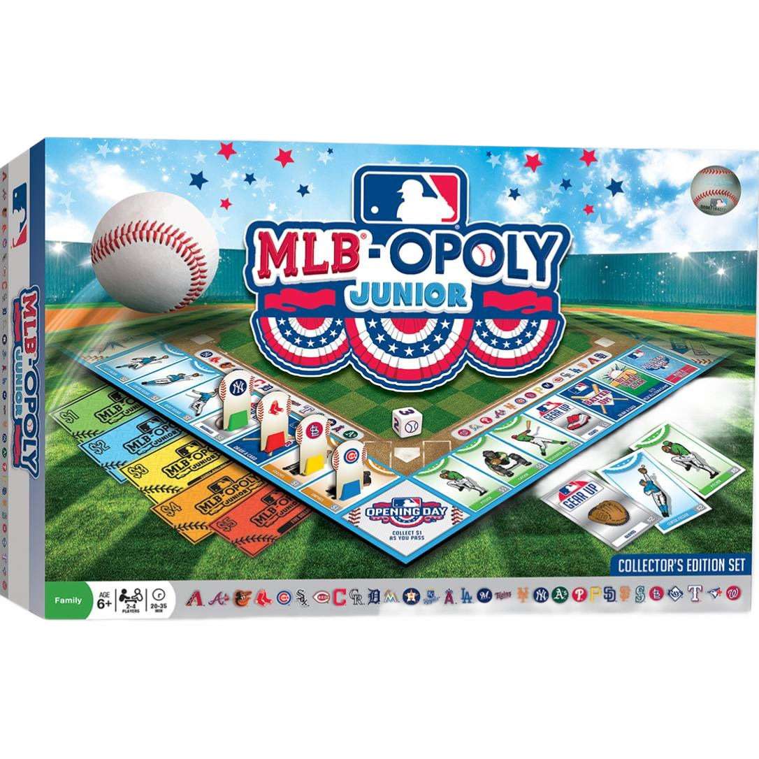 Junior MLB-themed board game featuring team tokens and collectible cards in toys and games under $50 collection