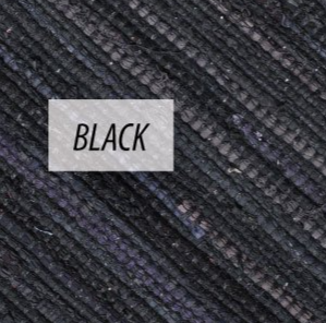 Hand-loomed black cotton rag rug with subtle color variations for area rugs and flooring collections