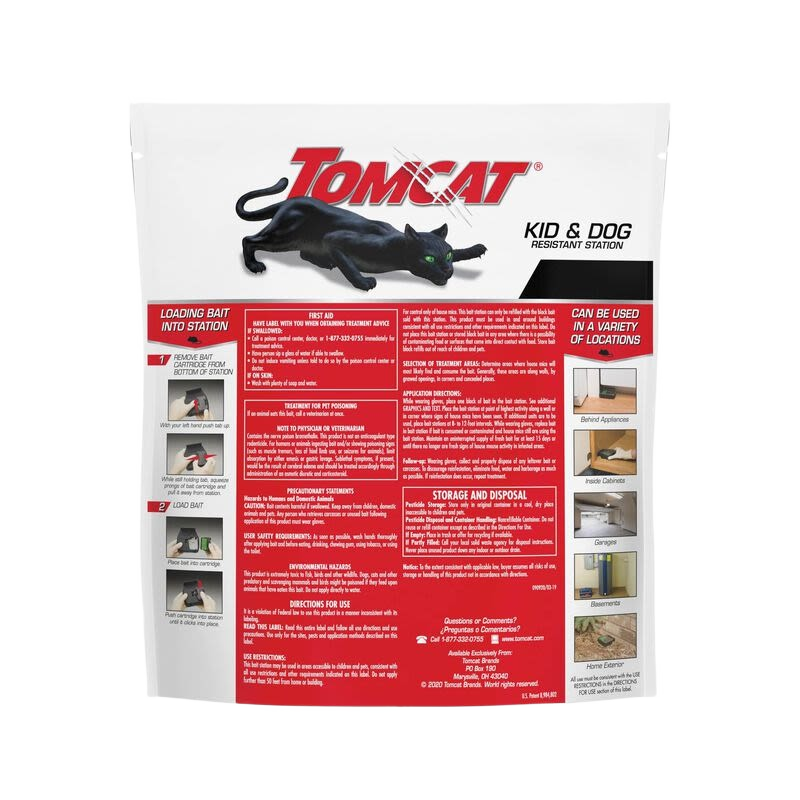 Refill pack for rodent control stations with child and dog resistant features, ideal for indoor and outdoor pest management