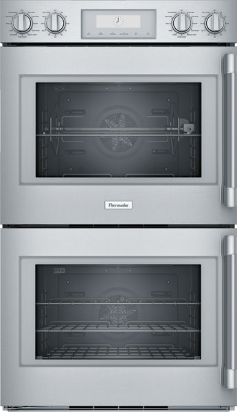 Stainless steel professional double wall oven with side opening door and multiple cooking modes in kitchen appliances collection