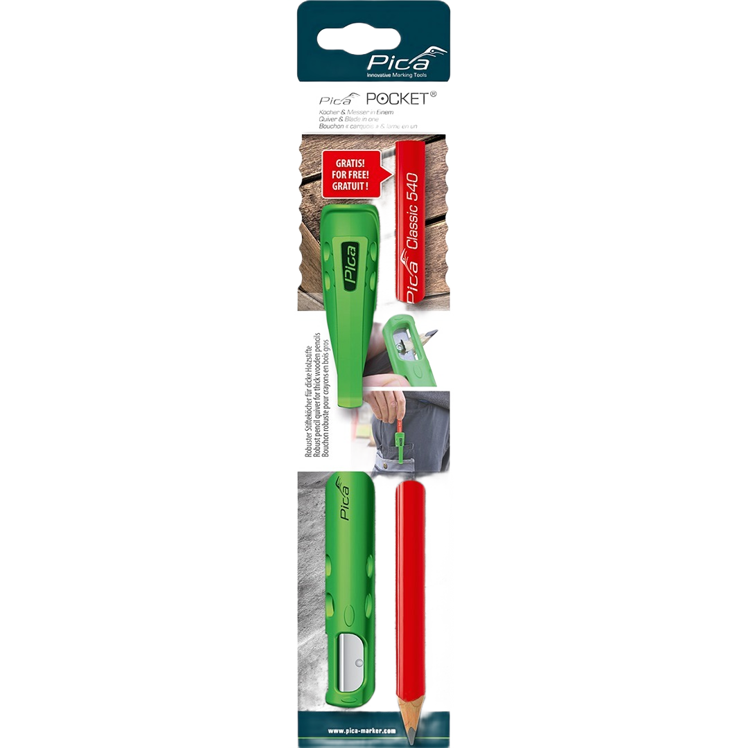 Green Pica POCKET Quiver with red carpenter pencil for woodworking and measuring tools under $50 collections