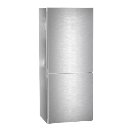 Stainless steel freestanding refrigerator freezer with bottom compartment in kitchen and appliances collection