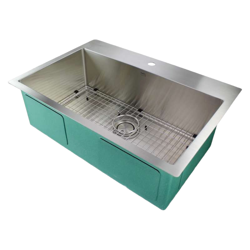 Stainless steel single bowl kitchen sink with protective grid and diamond dual mount design for home improvement tasks