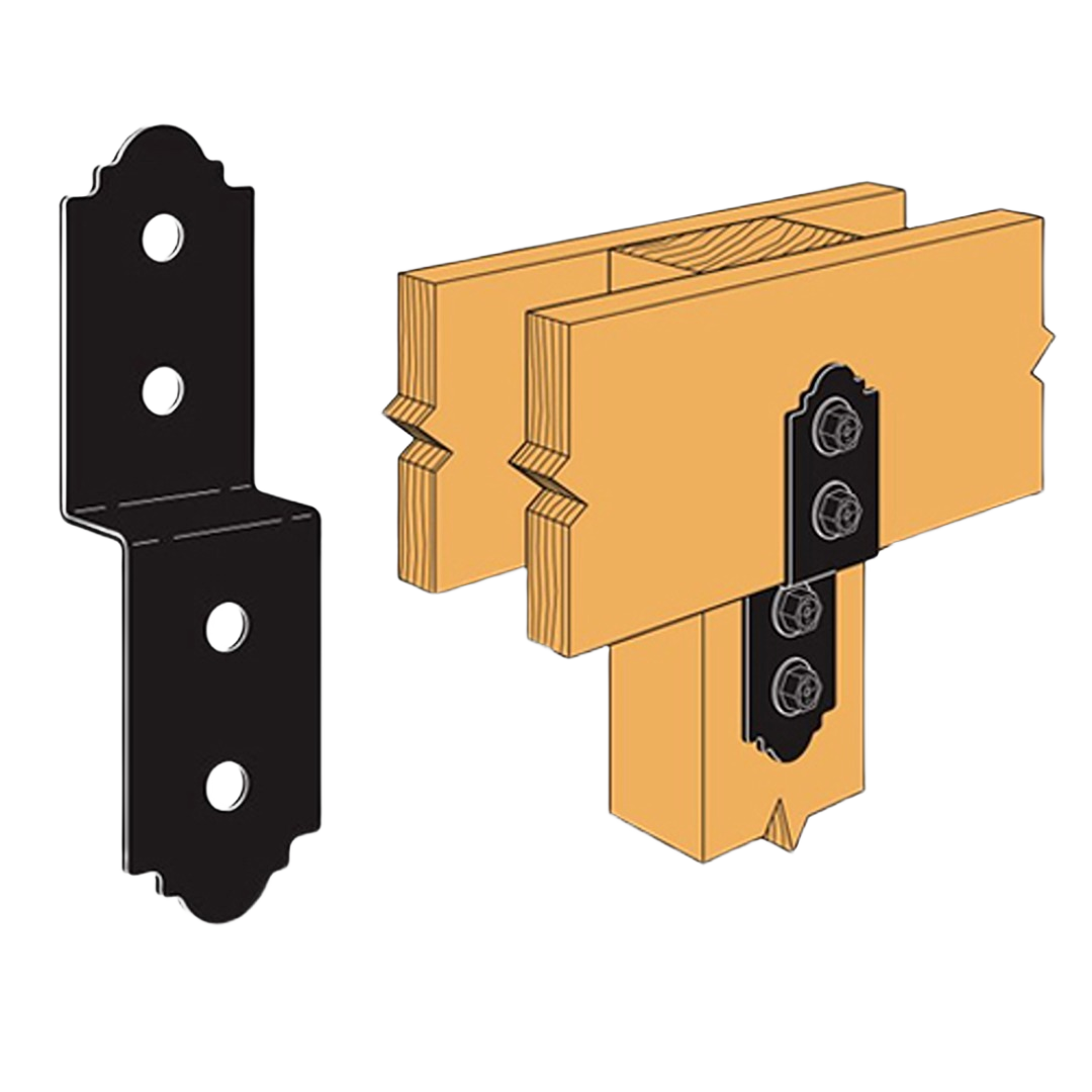 Black metal deck joist connector bracket with pre-drilled holes for secure lumber support in home improvement under $50