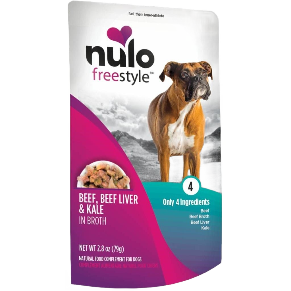 Nulo Freestyle wet dog food topper with beef, beef liver, kale in broth for pet food under $50 collections
