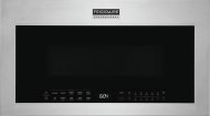 Black stainless steel over-the-range microwave with digital controls for kitchen appliances and cookware collections