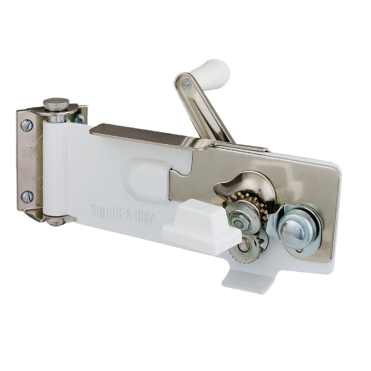 Wall mount can opener with magnetic swing-away bracket and gear-driven cutter for kitchenware and home tools under fifty dollars