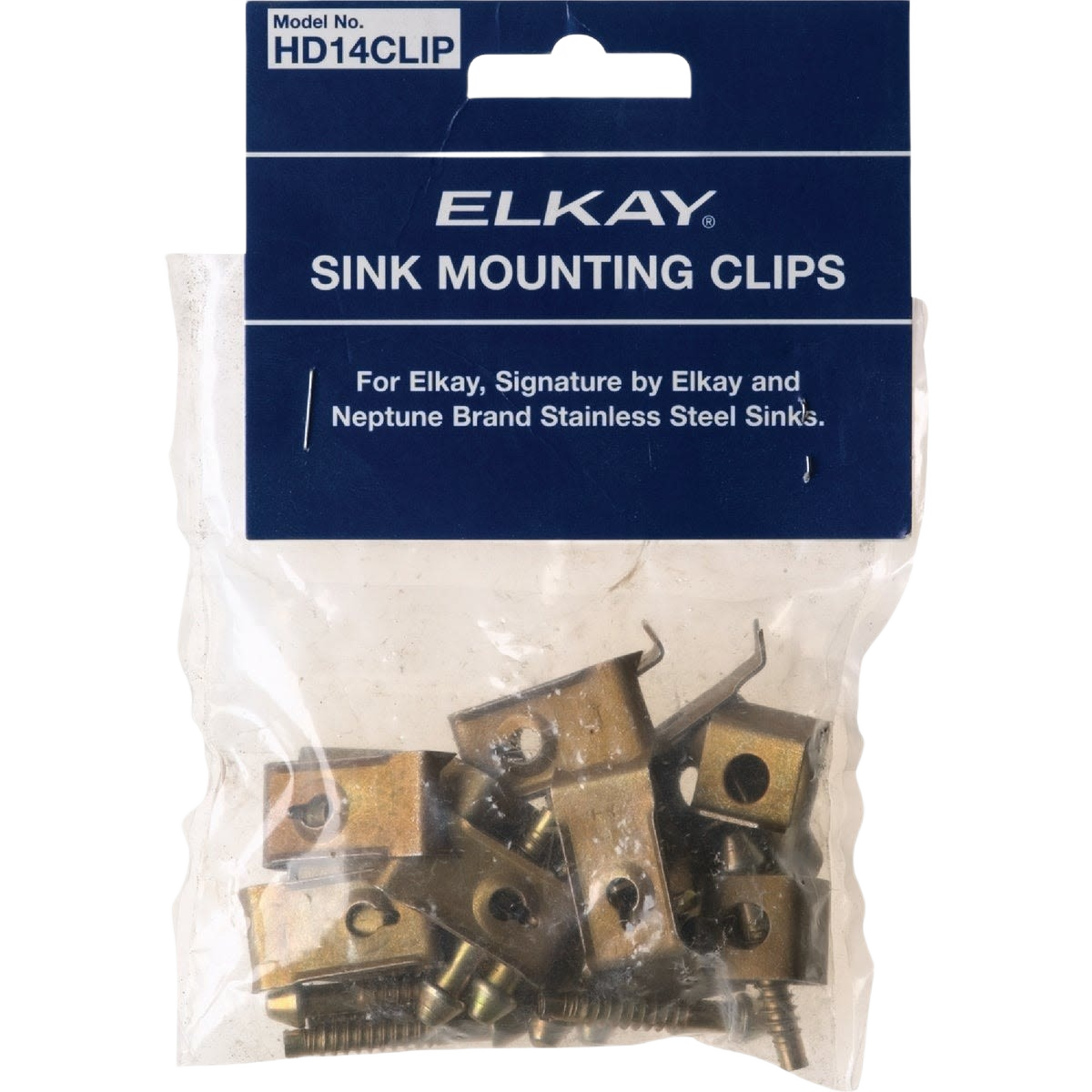 Assorted stainless steel mounting clips and screws for securing sinks in home improvement projects