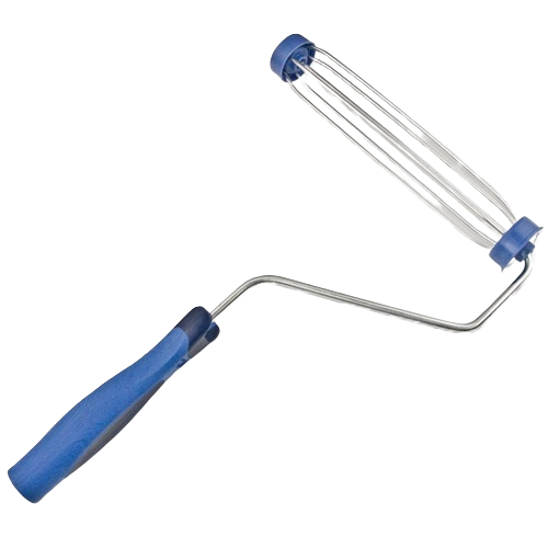 Blue soft grip paint roller frame with metal cage for 9-inch rollers, suitable for home improvement and painting tools.