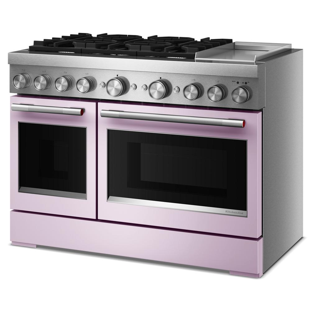 lavender dual oven range with six gas burners and electric griddle from KitchenAid appliance collection