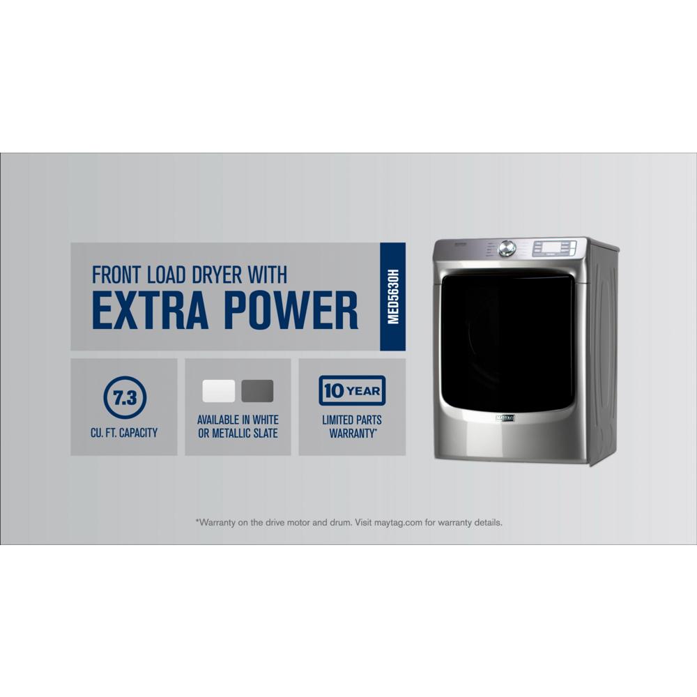 Metallic slate front load electric dryer with 7.3 cu. ft. capacity and extra power from Electric Dryers collection