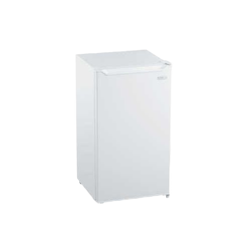 Compact white refrigerator with full width freezer section, ideal for kitchen, appliances, and home improvement collections