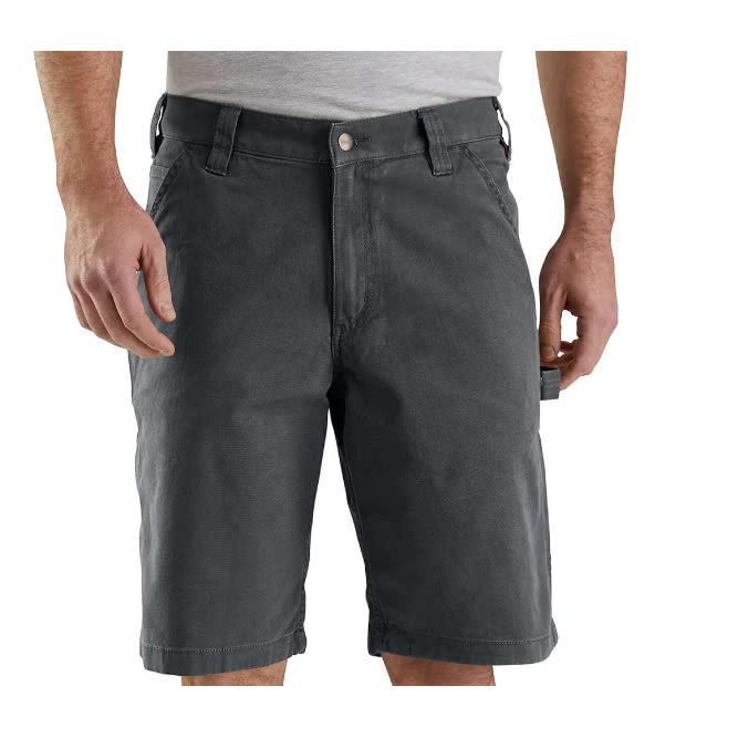 Men's durable black canvas work shorts with Rugged Flex stretch for comfort and flexibility in tough jobs