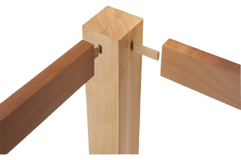Beech Domino tenon stock inserted into a woodworking joint for tool accessories and home improvement projects