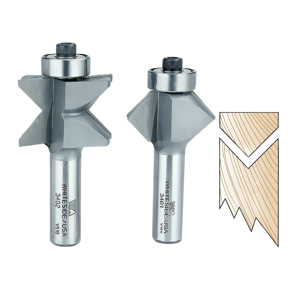 Set of two precision edge banding router bits with bearing guides for woodworking in tool accessories and power tool collections