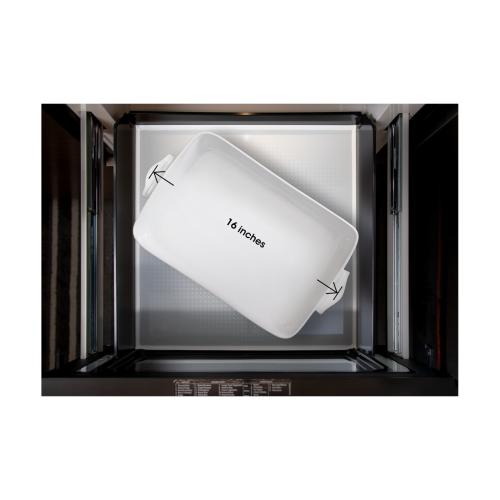 Top view inside microwave drawer showing a 16-inch white rectangular dish in Microwaves and Kitchen & Kitchenware collections