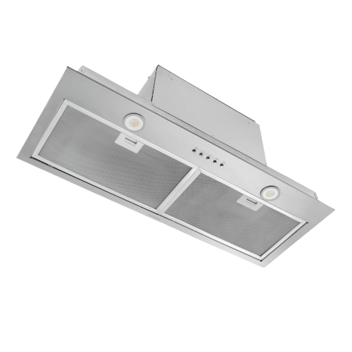 stainless steel insert with dual mesh filters and LED lighting for over the range hood in kitchen appliances collection