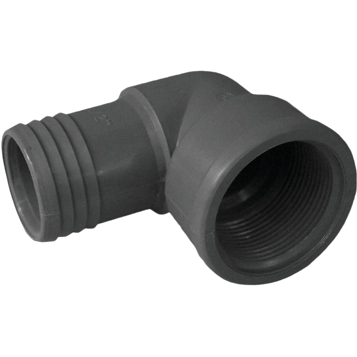 Black polypropylene 90 degree insert elbow pipe fitting with female threaded end for plumbing and irrigation use