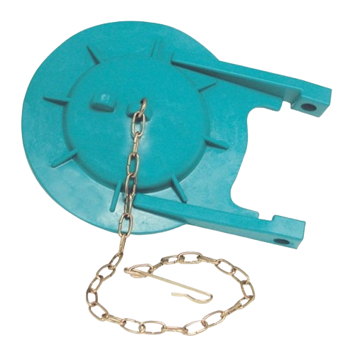 Blue plastic toilet tank flapper with attached metal chain for plumbing repair and toilet parts under $50 collections