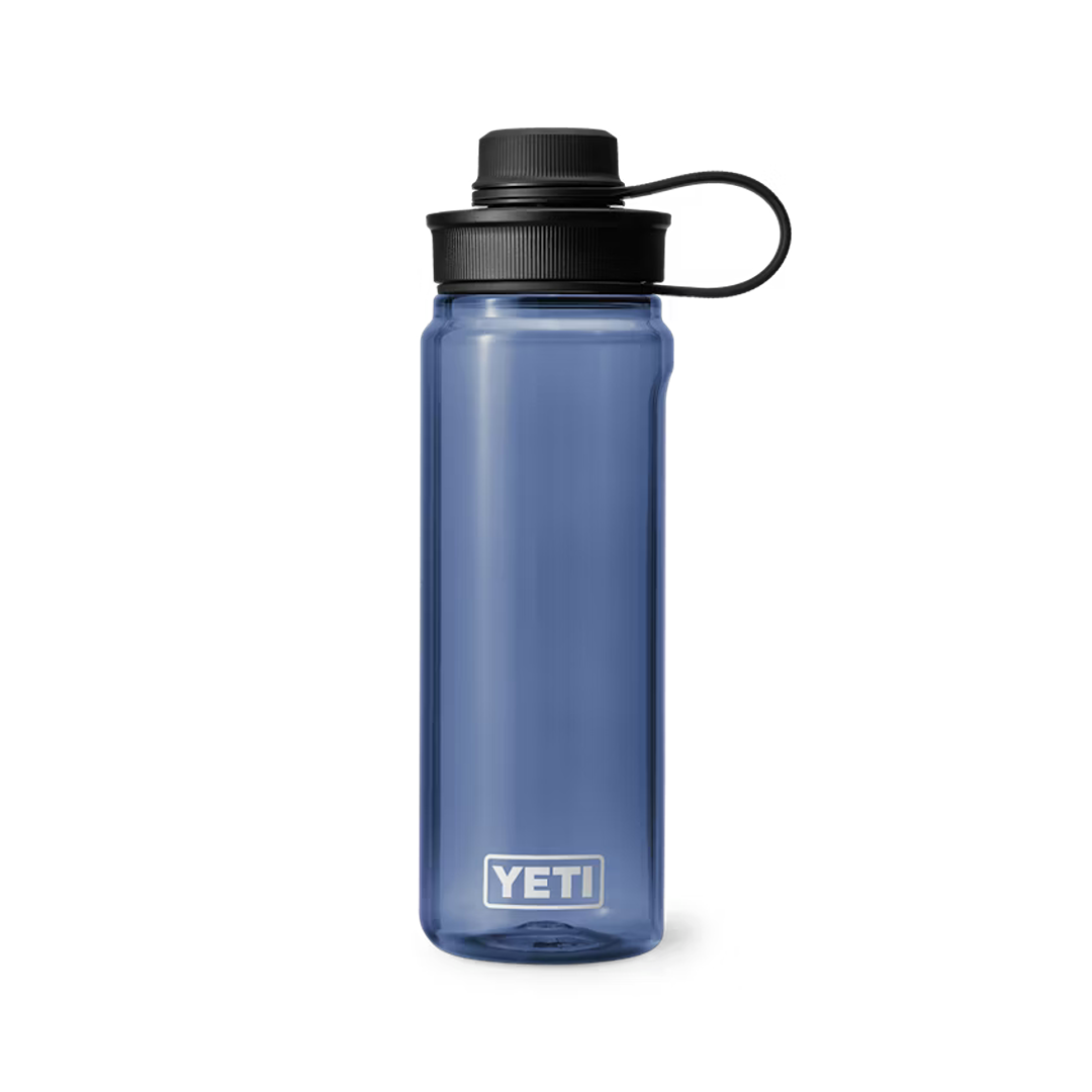 Blue 25 oz. water bottle with black tether cap, durable drinkware for kitchen and outdoor use collections