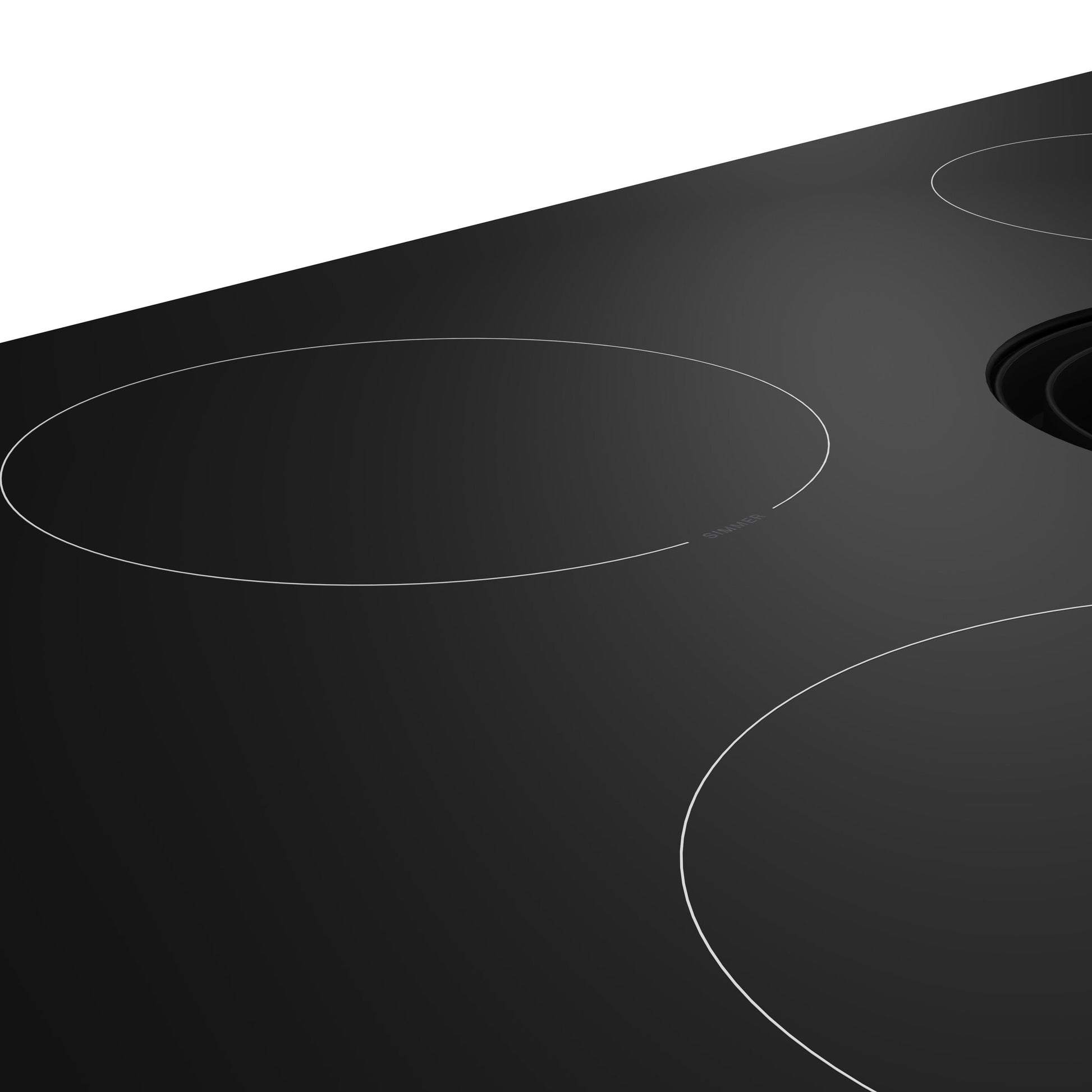 Black induction cooktop with four cooking zones and integrated downdraft vent in KitchenAid appliances collection