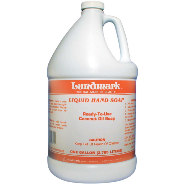 One-gallon jug of coconut oil liquid hand soap for cleaning and moisturizing in household and health care use
