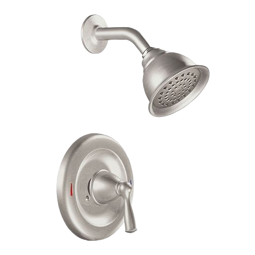 Brushed nickel shower trim with lever handle and adjustable showerhead for bathroom and plumbing home improvement collections