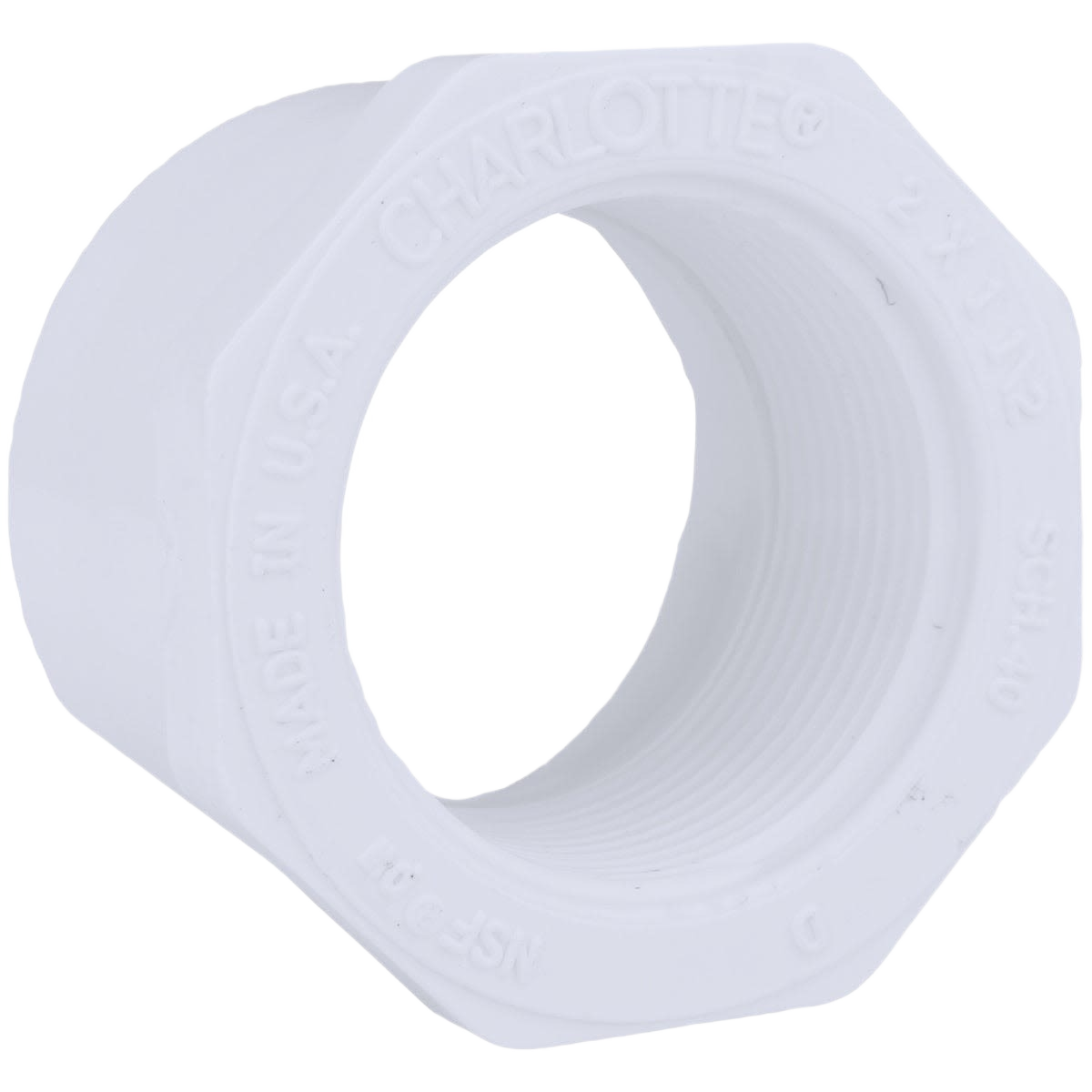 White PVC plumbing bushing reducer fitting for pipes in the Pipes & Fittings and Plumbing collections under $50