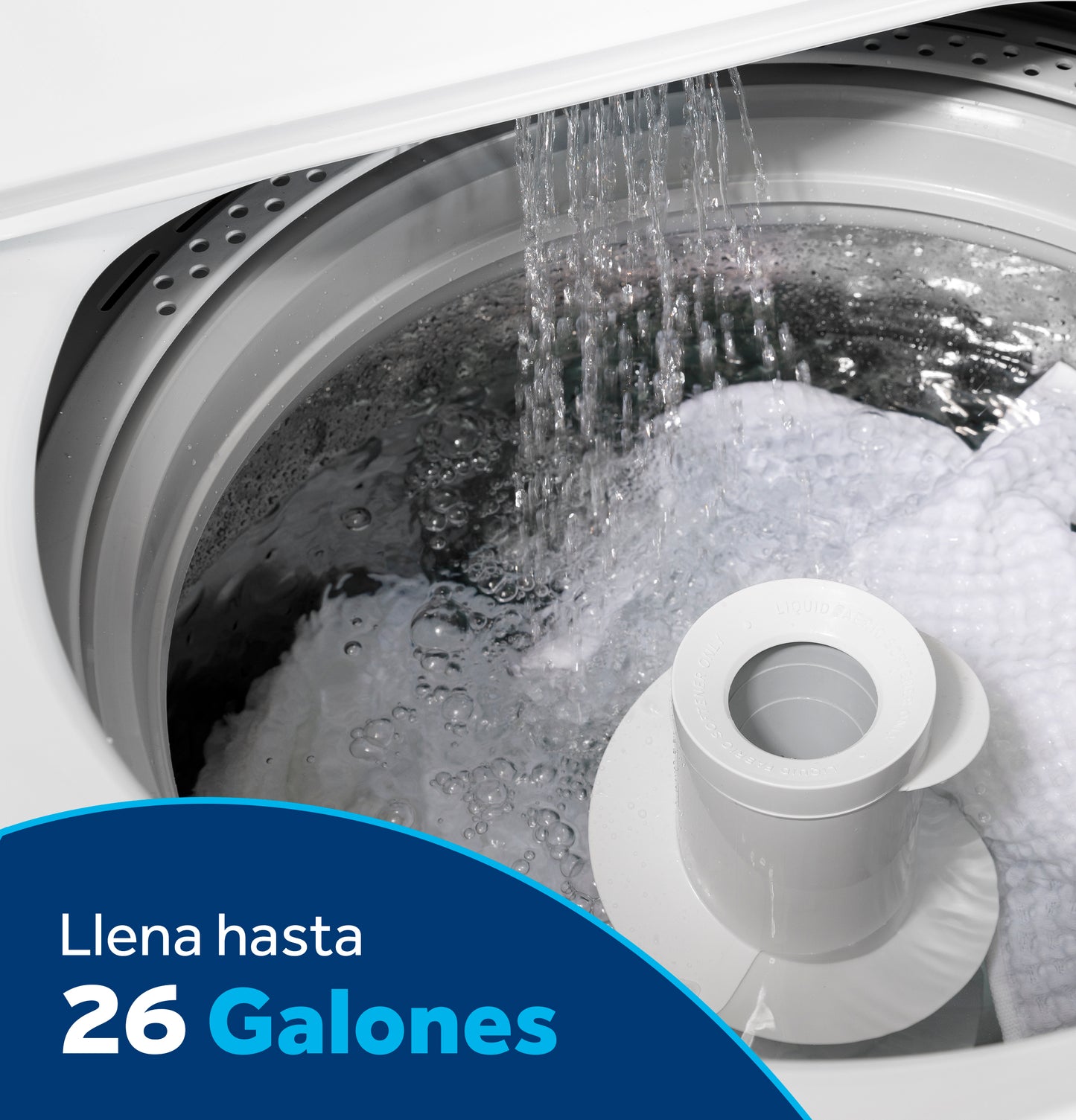 Top load washer filling with water showing internal drum and clothes in washers and dryers collection