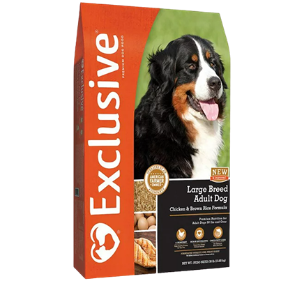 Bag of Exclusive large breed adult dry dog food with chicken and brown rice formula in pet food and supplies collections