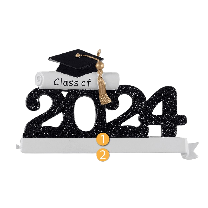 Black glitter "2024" ornament with graduation cap and diploma, part of Christmas Ornaments & Tree Decorations collection