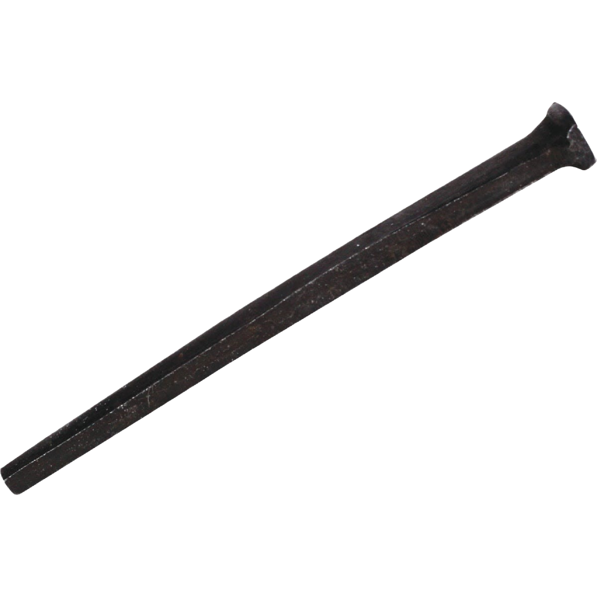 Dark hardened steel masonry nail with flat head for fastening wood to concrete in hardware and fasteners collections