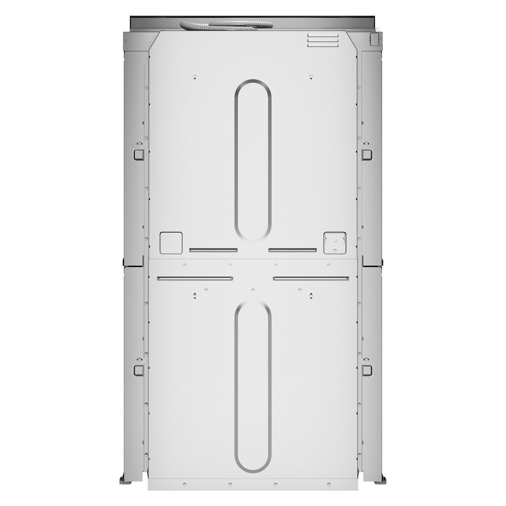Back view of a stainless steel double wall oven unit designed for kitchen installation in appliances collection