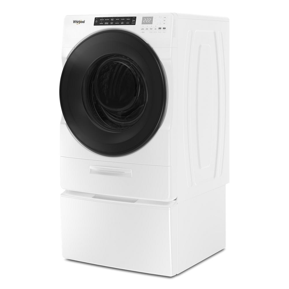 White ventless all-in-one washer dryer with black front door and digital control panel in appliance collection