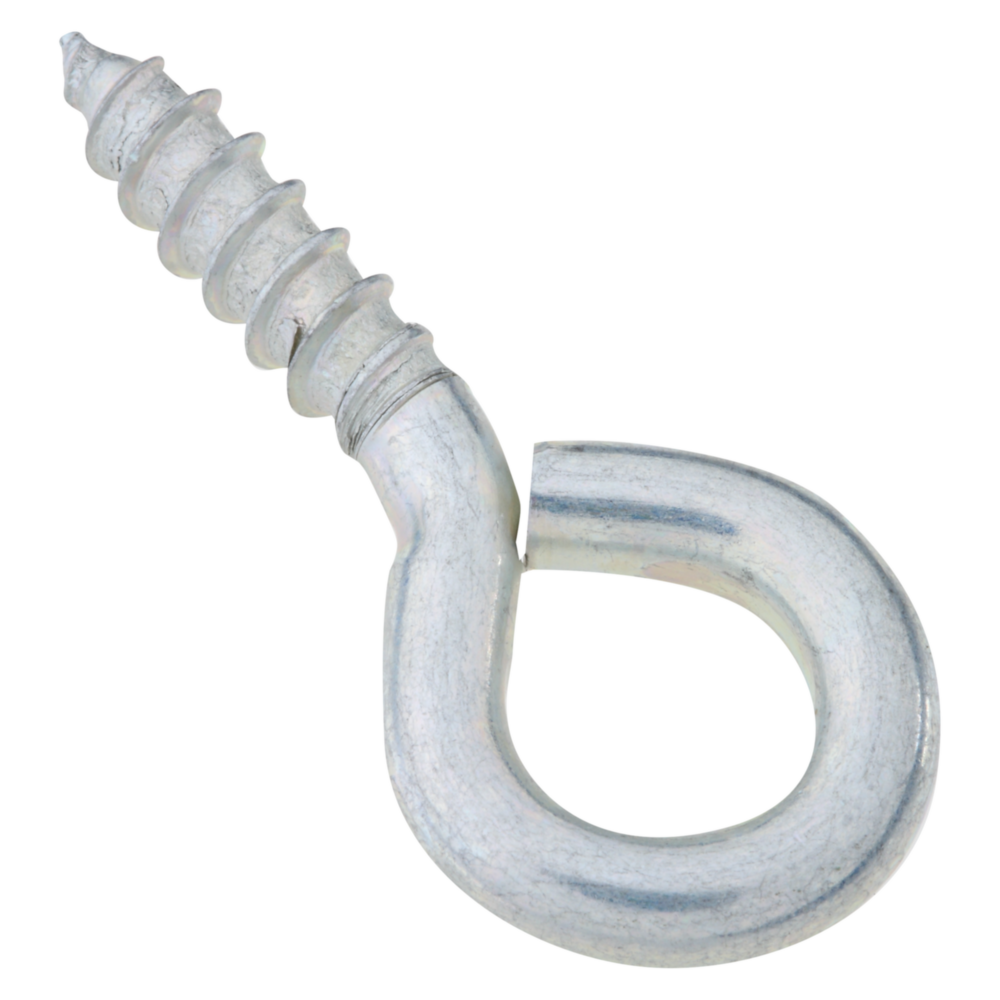 Zinc medium screw eye with sharp threaded tip for easy installation in hardware, hooks & eyes, and fasteners collections
