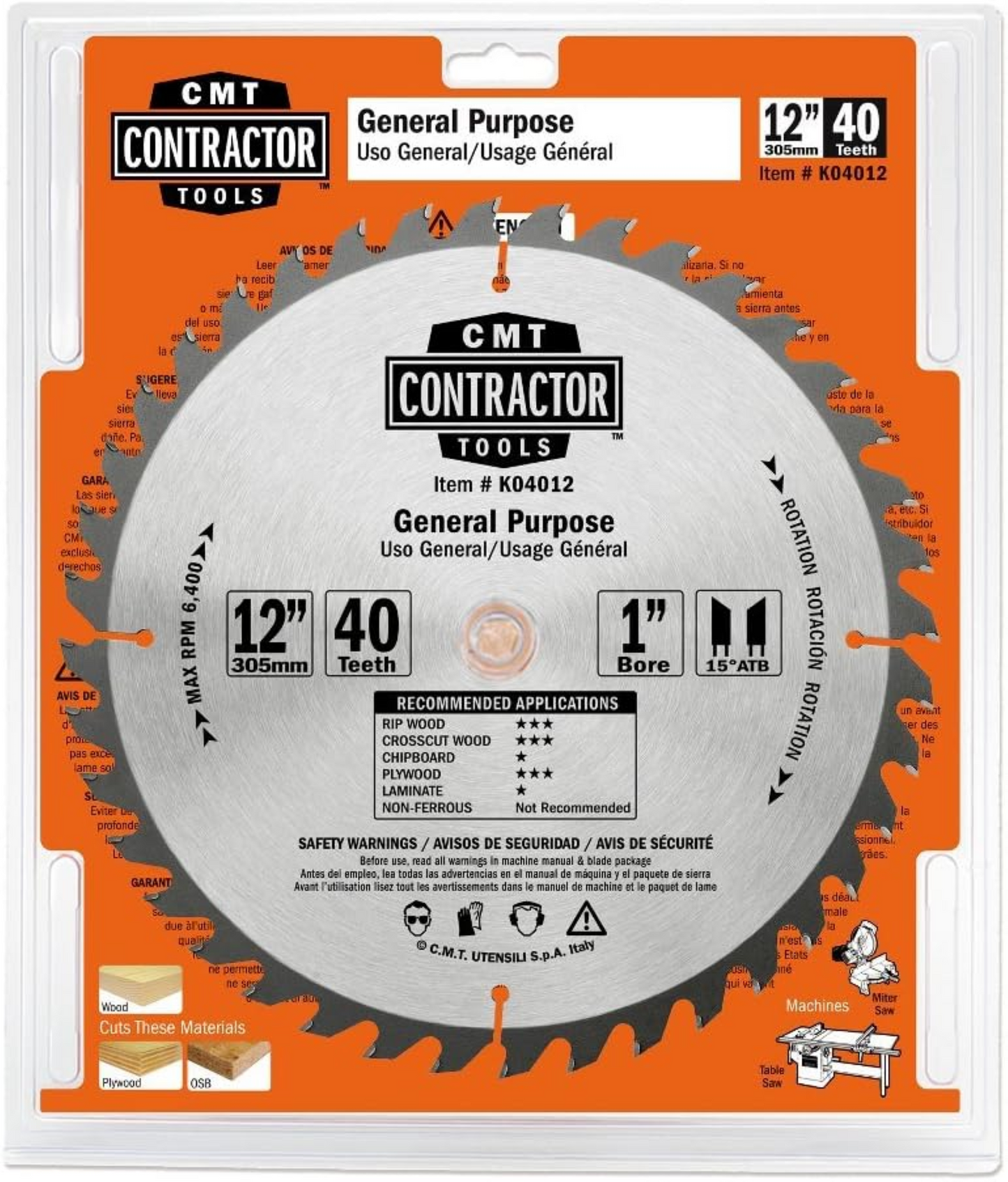 CMT Orange Tools 12" 24T Contractor Ripping Saw Blade