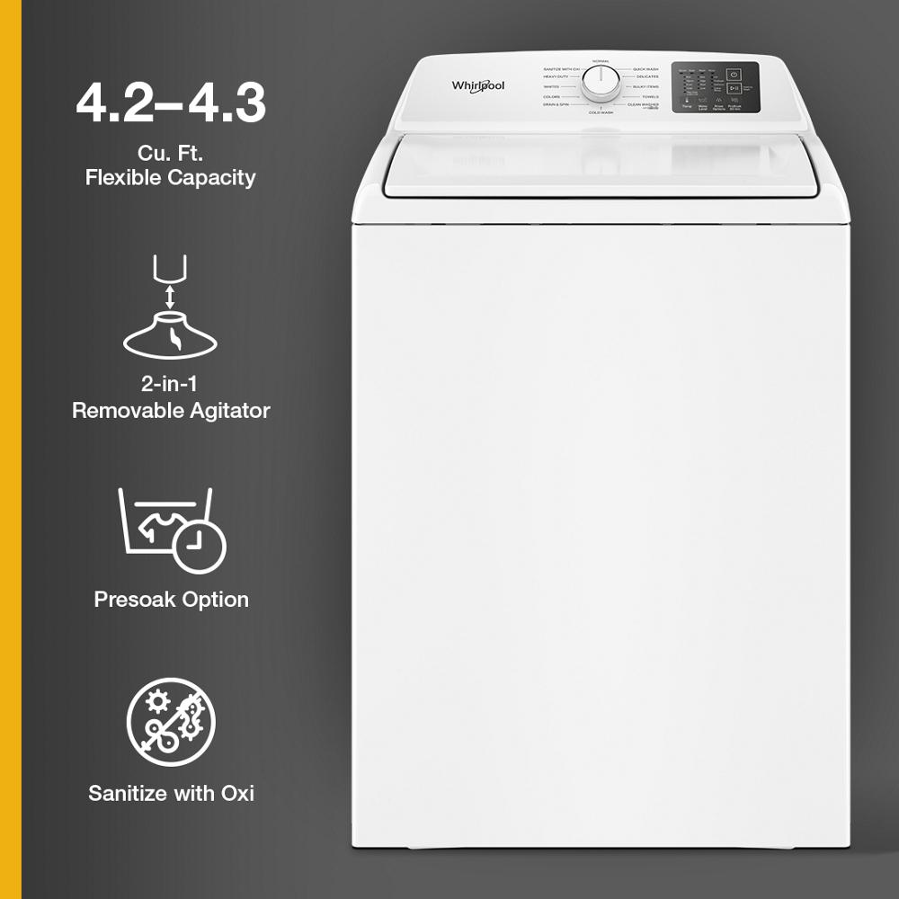 4.2 - 4.3 Cu. Ft. Whirlpool® Top Load Washer with 2-in-1 Removable Agitator