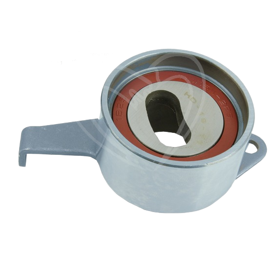Metal pulley with integrated arm and red inner bearing ring for automotive and John Deere machinery parts collections