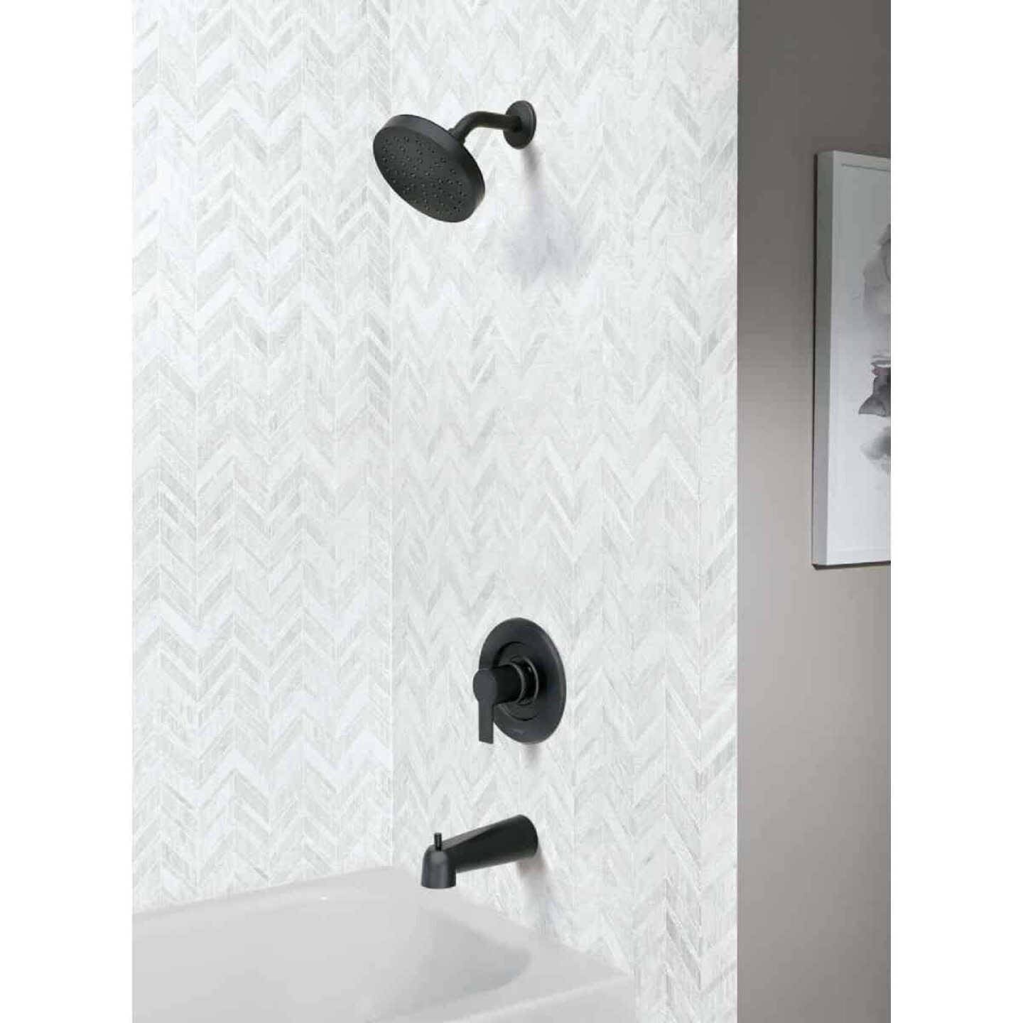 Moen matte black single-handle tub and shower trim with rain showerhead for bathroom and shower home improvement